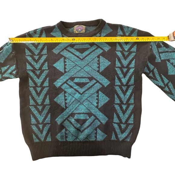 VTG Cosby Sweater Mens XL Blue Abstract Geometric Knit Pullover Crewneck 90s Y2K - Picture 12 of 14